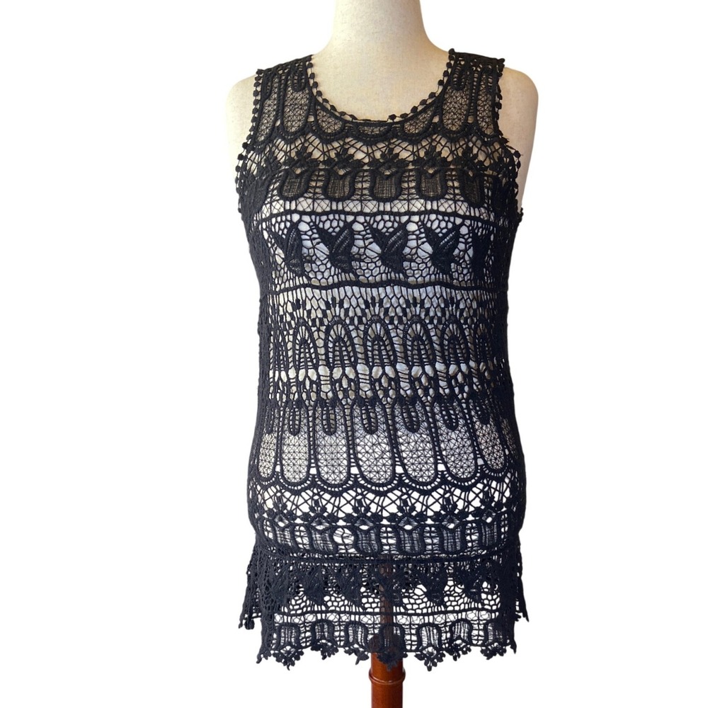Black Crochet‎ Lace Tank Top Long Top Size 18